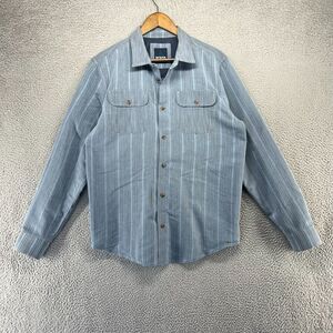 Prana Shirt Men's Medium Blue Striped Southwestern Geometric Pockets Button